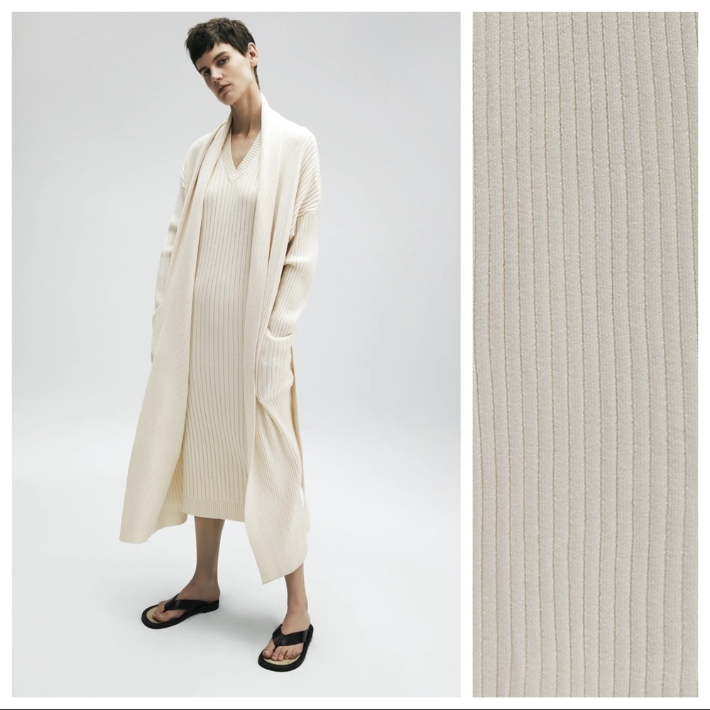 NWT. Zara Cream Open Front Knit Coat with Belt. Size S. - Picture 2 of 9